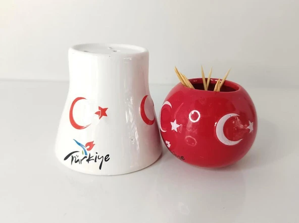Tuzluk Kürdanlık Seramik Biblo Masa Süsü Türk Bayrak Ay Yıldız hediye ürün görseli 1