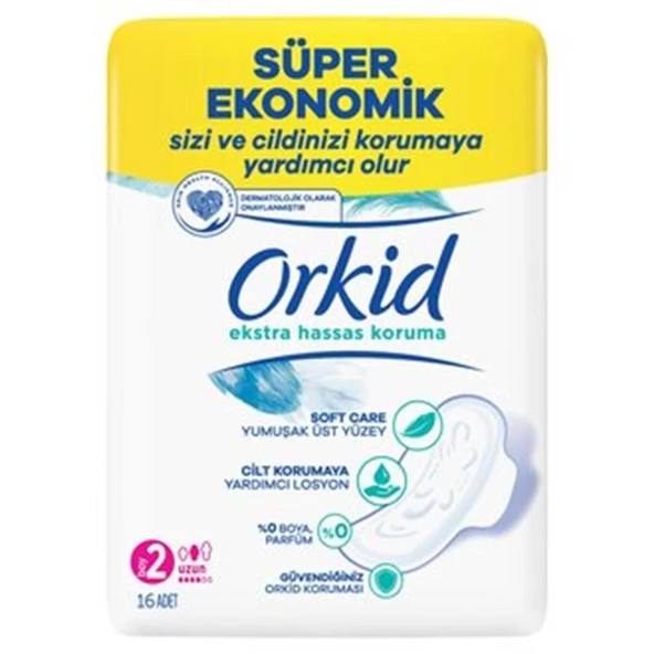 Orkid Extra Hassas Koruma Dörtlü Hijyenik Ped Uzun 16'lı (Boy 2) ürün görseli 1