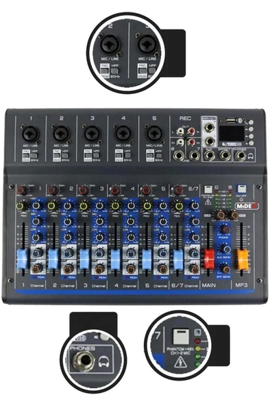 Midex MDX-07FXU 7 Kanal Ses Mikseri Deck Mikser (Kayıt USB Efekt) ürün görseli 1