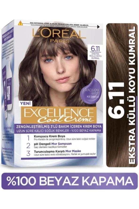 Loreal Excellence Cool Creme 6.11 Ekstra Küllü Koyu Kumral ürün görseli 1