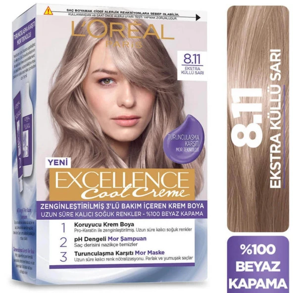 Loreal Excellence Cool Creme 8.11 Ekstra Küllü Sarı ürün görseli 1