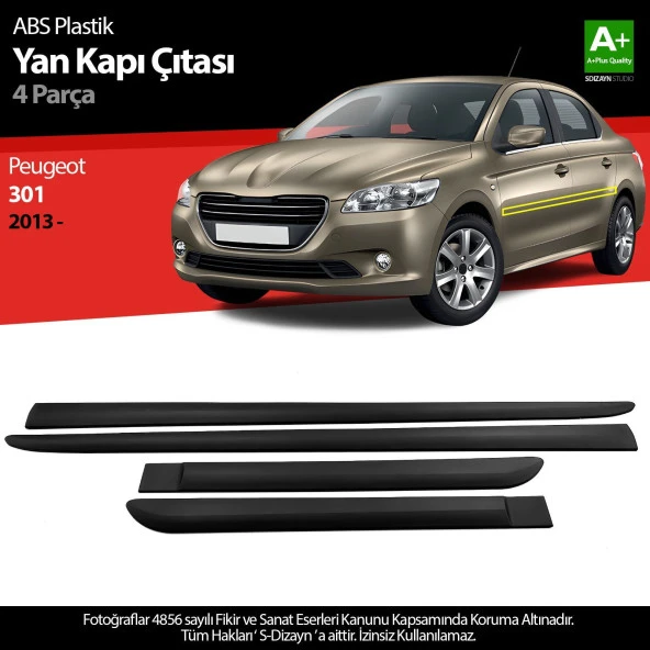S-Dizayn Peugeot 301 ABS Plastik Yan Kapı Koruma Çıtası 2013 Üzeri A+ Kalite ürün görseli 1
