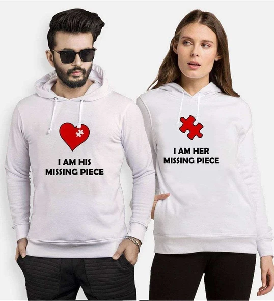 Tshirthane Missing Piece  Sevgili Kombinleri Kapüşonlu Kombini ürün görseli 1