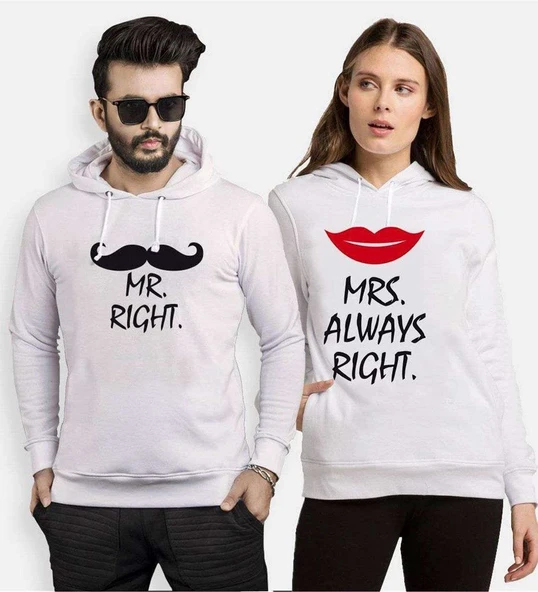 Tshirthane Mr. Mrs. Right.  Sevgili Kombinleri Kapüşonlu Kombini ürün görseli 1