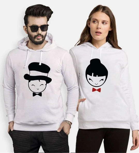 Tshirthane Mutlu Çift Sevgili Kombinleri Kapüşonlu Kombini ürün görseli 1