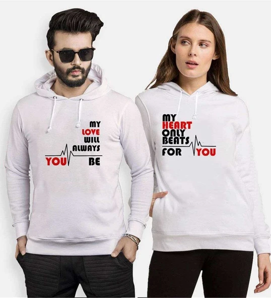 Tshirthane My Heart Only Beats For You  Sevgili Kombinleri Kapüşonlu Kombini ürün görseli 1