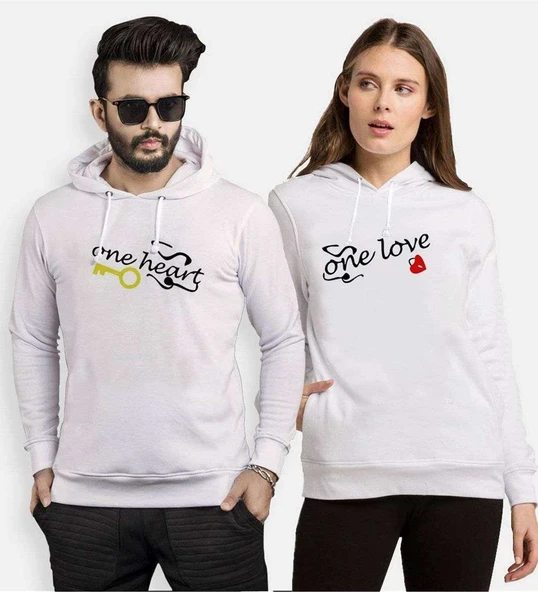 Tshirthane One Heart Love Sevgili Kombinleri Kapüşonlu Kombini ürün görseli 1