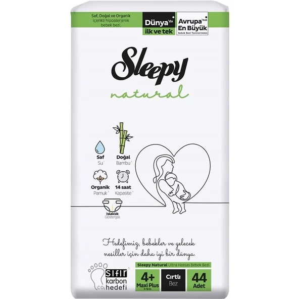 Sleepy Bebek Bezi Natural 4+ Beden (9-16 KG) Maxi Plus 44 Adet Fırsat Pk ürün görseli 1