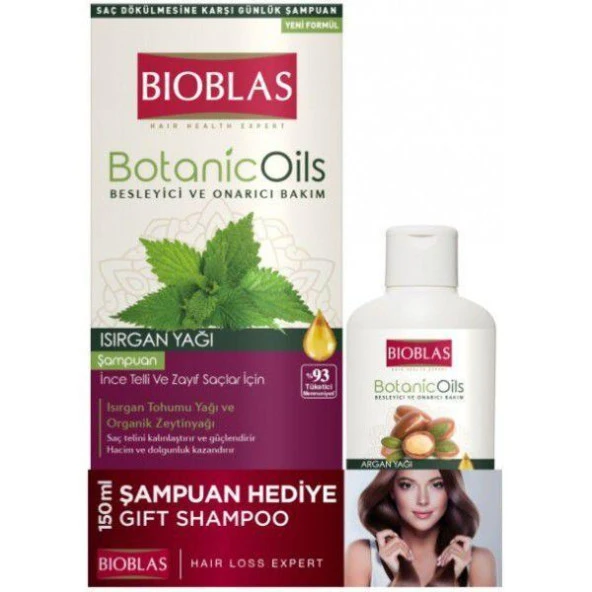 Bıoblas Isırgan Yağı İnce Telli Saçlar İçin Şampuan 360 ml + Argan Şampuan 150 ml ürün görseli 1