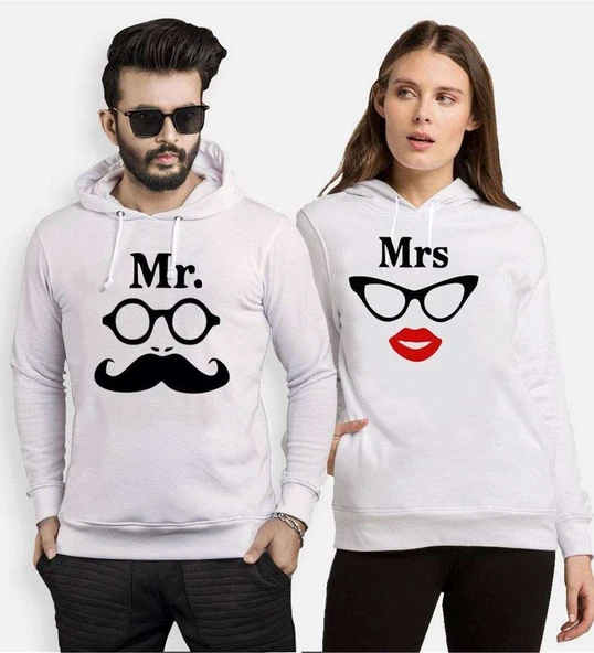 Tshirthane Mr.Mrs Glasses  Sevgili Kombinleri Kapüşonlu Kombini ürün görseli 1