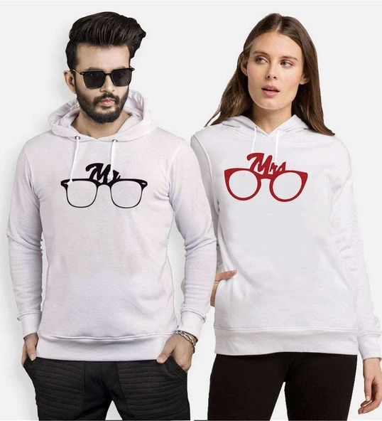 Tshirthane Mr.Mrs. Glasses Sevgili Kombinleri Kapüşonlu Kombini ürün görseli 1