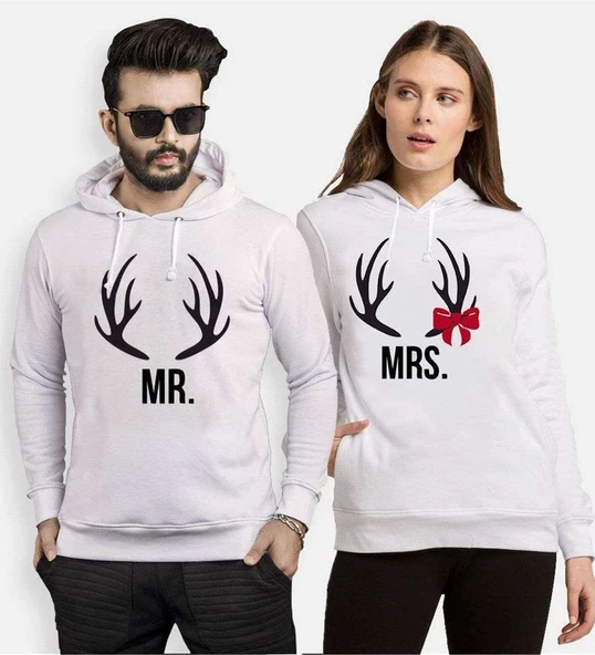 Tshirthane Mr.Mrs. Geyik Sevgili Kombinleri Kapüşonlu Kombini ürün görseli 1