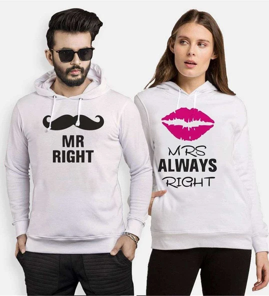 Tshirthane Mr..Right Mrs.. Always Right  Sevgili Kombinleri Kapüşonlu Kombini ürün görseli 1