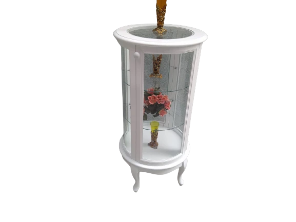 Gümüşlük vitrin 17432 Yuvarlak MODEL Beyaz Kayın Aslan ayak 3raf Bombe Cam 120cm ürün görseli 1
