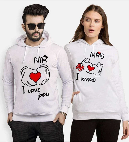 Tshirthane Mr. Mrs. Kalp Sevgili Kombinleri Kapüşonlu Kombini ürün görseli 1