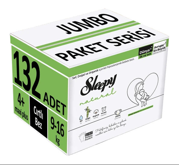 Sleepy Bebek Bezi Natural Beden:4+ (9-16Kg) Maxi Plus 132 Adet Aylık Fırsat Pk (3PK*44) ürün görseli 1