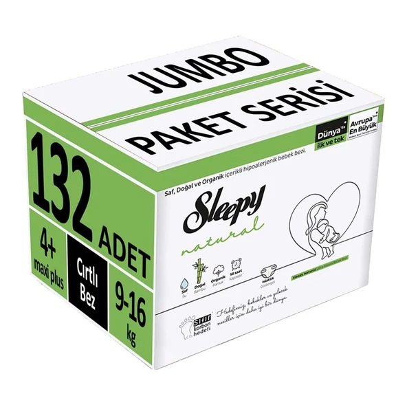 Sleepy Bebek Bezi Natural Beden:4+ (9-16Kg) Maxi Plus 132 Adet Aylık Fırsat Pk (3PK*44) ürün görseli 1
