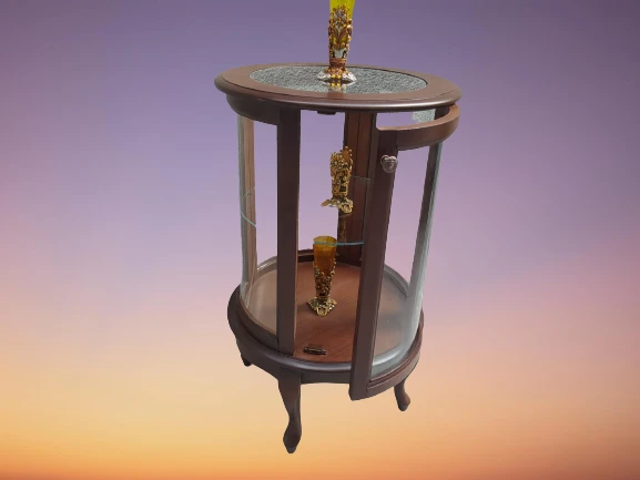 Gümüşlük vitrin 17436 Yuvarlk 78 cm 1 raf Parlak ceviz Kayın Aslan ayak Bombe Cam ürün görseli 1