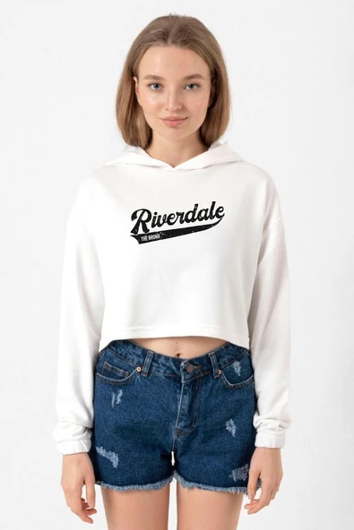 Riverdale Bronx New York City Ekru Kadın Crop Kapşonlu ürün görseli 1