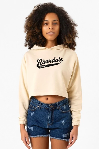 Riverdale Bronx New York City Bej Kadın Crop Kapşonlu ürün görseli 1