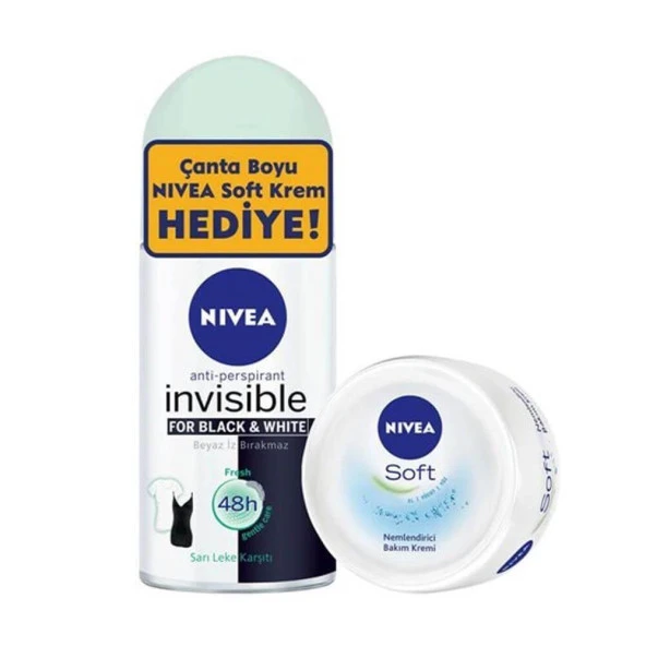 Nivea Roll on Fresh Invisible Black White Bayan 50 ml + Soft Krem 50 ml ürün görseli 1
