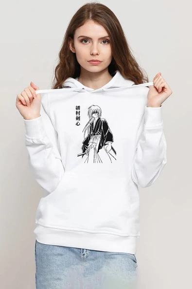 Rurouni Kenshin Poster Japan Beyaz Kadın 3ip Kapşonlu Sweatshirt ürün görseli 1
