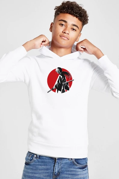 Rurouni Kenshin Samurai Logo Beyaz Çocuk 3ip Kapşonlu  Sweatshirt ürün görseli 1