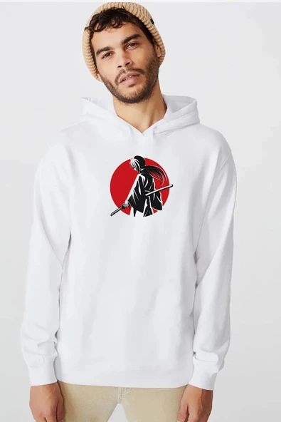 Rurouni Kenshin Samurai Logo Beyaz Erkek 3ip Kapşonlu  Sweatshirt ürün görseli 1
