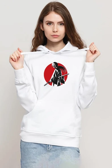 Rurouni Kenshin Samurai Logo Beyaz Kadın 3ip Kapşonlu Sweatshirt ürün görseli 1