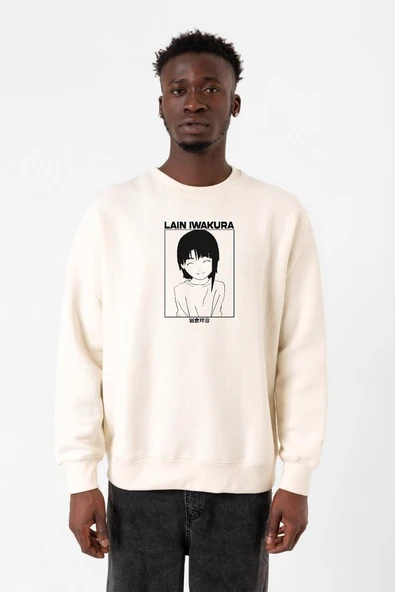 Serial Experiments Anime Lain Poster Ekru Erkek 2ip Sweatshirt ürün görseli 1
