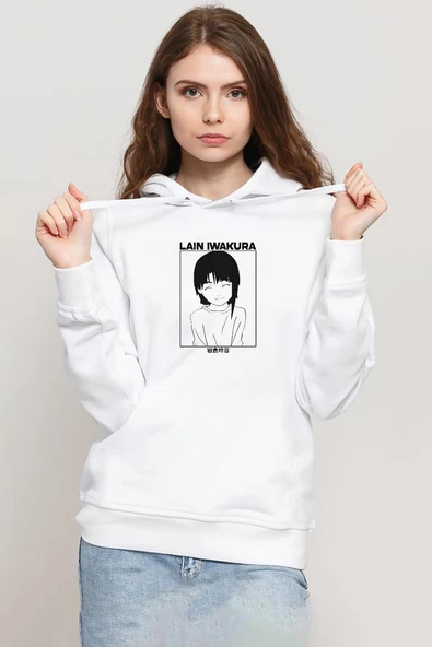 Serial Experiments Anime Lain Poster Beyaz Kadın 3ip Kapşonlu Sweatshirt ürün görseli 1