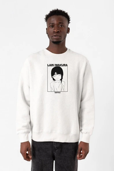 Serial Experiments Anime Lain Poster Beyaz Erkek 2ip Sweatshirt ürün görseli 1