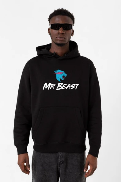 Mr Beast Siyah Erkek 3ip Kapşonlu Sweatshirt ürün görseli 1