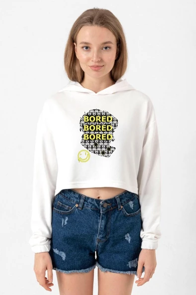 Sherlock Bored Ekru Kadın Crop Kapşonlu ürün görseli 1