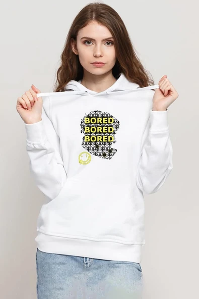Sherlock Bored Beyaz Kadın 3ip Kapşonlu Sweatshirt ürün görseli 1