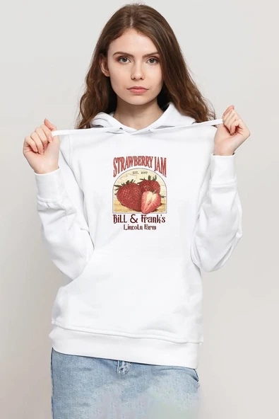 The Last Of Us Bill And Frank Strawberry Jam Beyaz Kadın 3ip Kapşonlu Sweatshirt ürün görseli 1