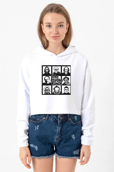 The Psycho Bunch Beyaz Optik Kadın Crop Kapşonlu ürün görseli 1