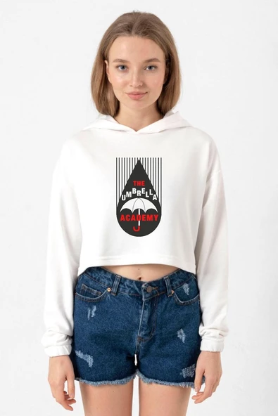The Umbrella Academy Rain Logo Ekru Kadın Crop Kapşonlu ürün görseli 1