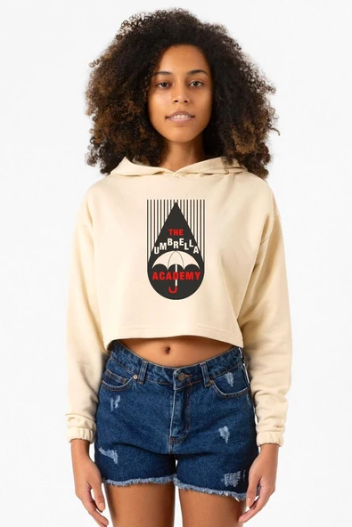 The Umbrella Academy Rain Logo Bej Kadın Crop Kapşonlu ürün görseli 1