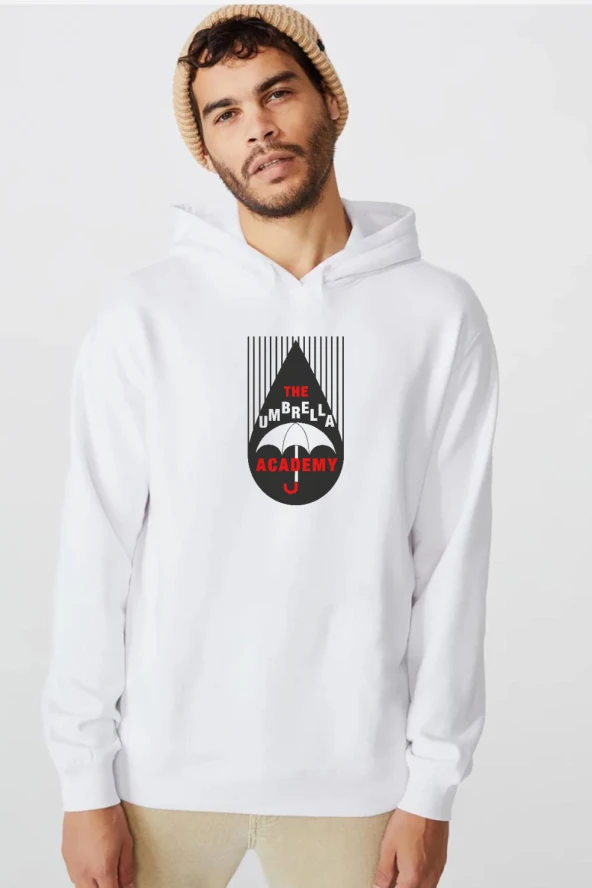 The Umbrella Academy Rain Logo Beyaz Erkek 3ip Kapşonlu  Sweatshirt ürün görseli 1
