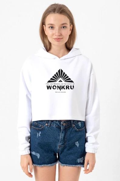 The100 Wonkru Sembol Beyaz Optik Kadın Crop Kapşonlu ürün görseli 1
