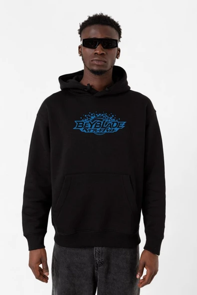 Beyblade Logo Siyah Erkek 3ip Kapşonlu Sweatshirt ürün görseli 1