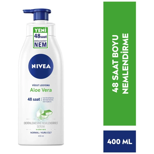 Nivea Aloe Vera Vücut Losyonu 400ml Pomp Normal / Kuru Ciltler için, Derinlemesine Nemlendirici Serum ve Aloe vera ile 48 Saat Vücut Nemlendirme ürün görseli 1
