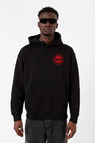 Chicago Fire Logo Siyah Erkek 3ip Kapşonlu Sweatshirt ürün görseli 1