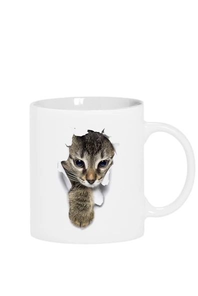 Sevimli Kedi Beyaz Kupa Bardak ürün görseli 1
