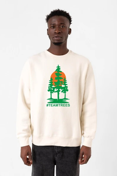 Mr Beast Team Trees Ekru Erkek 2ip Sweatshirt ürün görseli 1