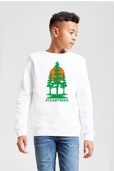 Mr Beast Team Trees Beyaz Çocuk 2ip Sweatshirt ürün görseli 1