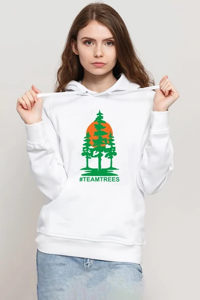 Mr Beast Team Trees Beyaz Kadın 3ip Kapşonlu Sweatshirt ürün görseli 1