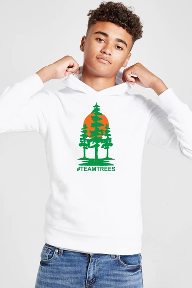 Mr Beast Team Trees Beyaz Çocuk 3ip Kapşonlu  Sweatshirt ürün görseli 1