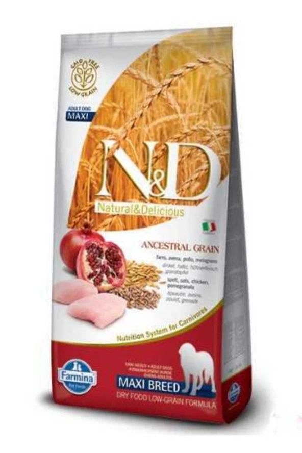 N&D Düşük Tahıllı Tavuk Etli ve Narlı 12+3 Kg Medium Maxi Yetişkin Kuru Köpek Maması ürün görseli 1